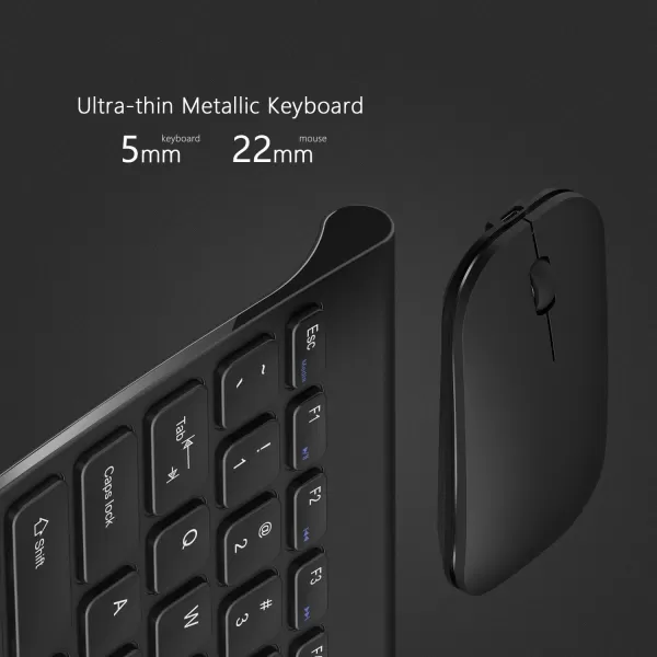 Rechargeable Wireless Keyboard Mouse Combo Seenda Ultra Slim Small Compact Keyboard and Mouse with Long Battery Life for Windows Laptop Computer BlackBlack Small Keyboard Mouse Combo