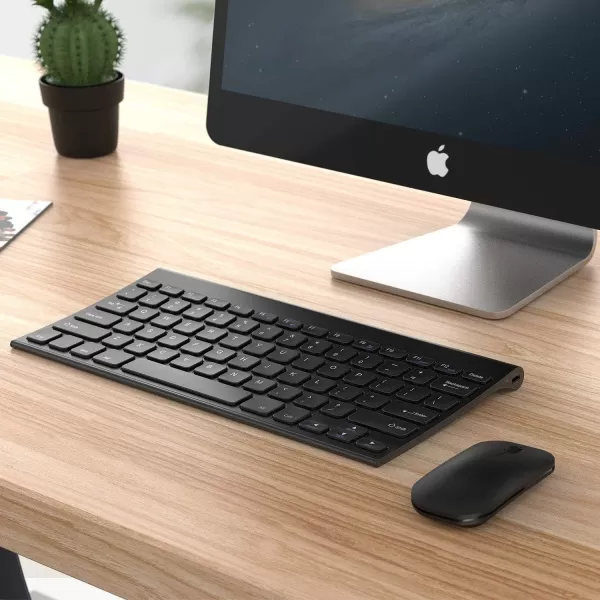Rechargeable Wireless Keyboard Mouse Combo Seenda Ultra Slim Small Compact Keyboard and Mouse with Long Battery Life for Windows Laptop Computer BlackBlack Small Keyboard Mouse Combo