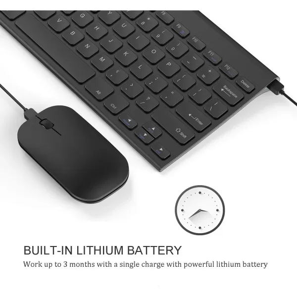 Rechargeable Wireless Keyboard Mouse Combo Seenda Ultra Slim Small Compact Keyboard and Mouse with Long Battery Life for Windows Laptop Computer BlackBlack Small Keyboard Mouse Combo