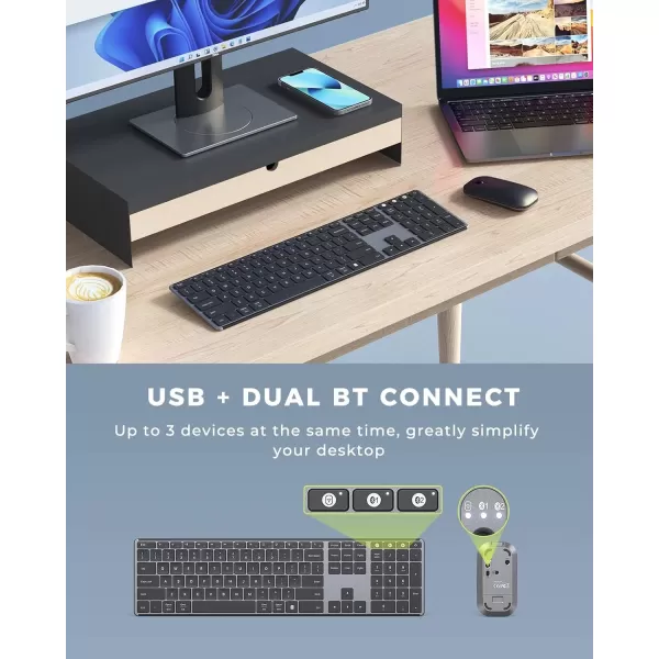 Wireless Bluetooth Keyboard and Mouse Combo USB  Dual BT seenda MultiDevice Rechargeable Slim Keyboard and Mouse Compatible for Win 7810 MacBook ProAir iPad Tablet  Black GrayBlack Gray