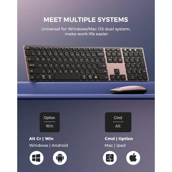 Wireless Bluetooth Keyboard and Mouse Combo USB  Dual BT seenda MultiDevice Rechargeable Slim Keyboard and Mouse Compatible for Win 7810 MacBook ProAir iPad Tablet  Black GrayBlack Rose Gold