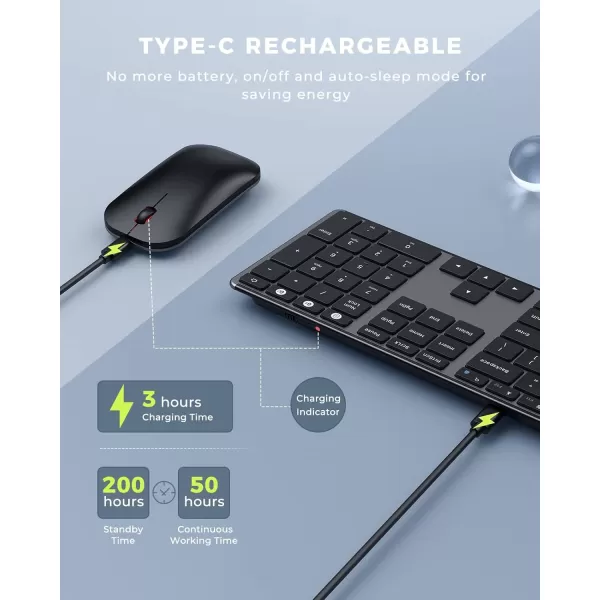 Wireless Bluetooth Keyboard and Mouse Combo USB  Dual BT seenda MultiDevice Rechargeable Slim Keyboard and Mouse Compatible for Win 7810 MacBook ProAir iPad Tablet  Black GrayBlack Gray