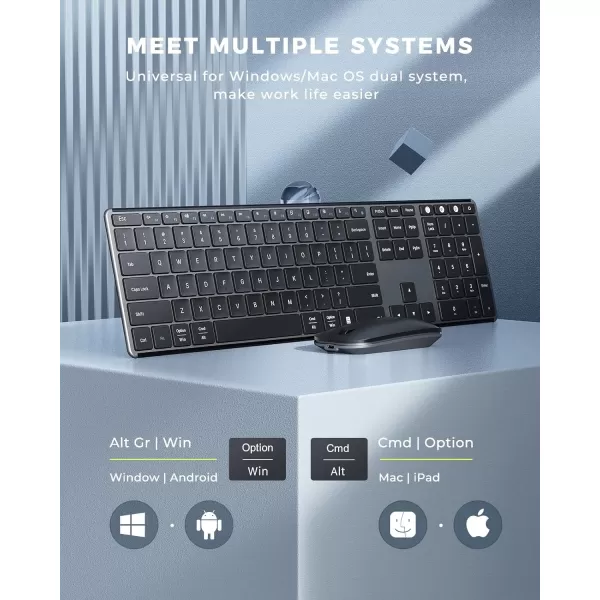 Wireless Bluetooth Keyboard and Mouse Combo USB  Dual BT seenda MultiDevice Rechargeable Slim Keyboard and Mouse Compatible for Win 7810 MacBook ProAir iPad Tablet  Black GrayBlack Gray