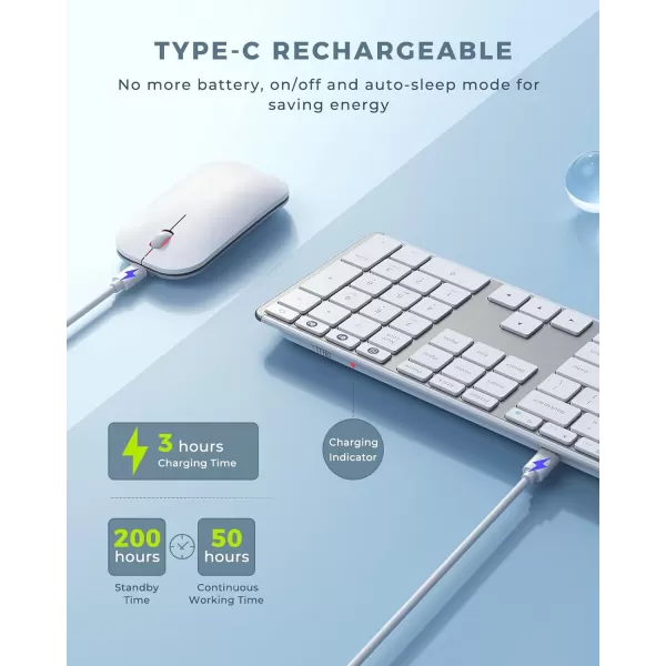 Wireless Bluetooth Keyboard and Mouse Combo USB  Dual BT seenda MultiDevice Rechargeable Slim Keyboard and Mouse Compatible for Win 7810 MacBook ProAir iPad Tablet  Black GrayWhite Silver