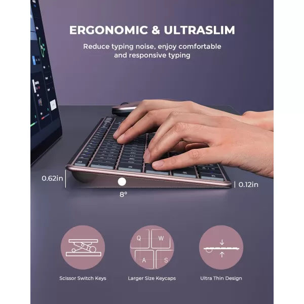 Wireless Bluetooth Keyboard and Mouse Combo USB  Dual BT seenda MultiDevice Rechargeable Slim Keyboard and Mouse Compatible for Win 7810 MacBook ProAir iPad Tablet  Black GrayBlack Rose Gold