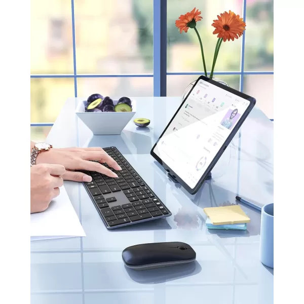 Wireless Bluetooth Keyboard and Mouse Combo USB  Dual BT seenda MultiDevice Rechargeable Slim Keyboard and Mouse Compatible for Win 7810 MacBook ProAir iPad Tablet  Black GrayBlack Gray