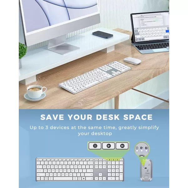 Wireless Bluetooth Keyboard and Mouse Combo USB  Dual BT seenda MultiDevice Rechargeable Slim Keyboard and Mouse Compatible for Win 7810 MacBook ProAir iPad Tablet  Black GrayWhite Silver