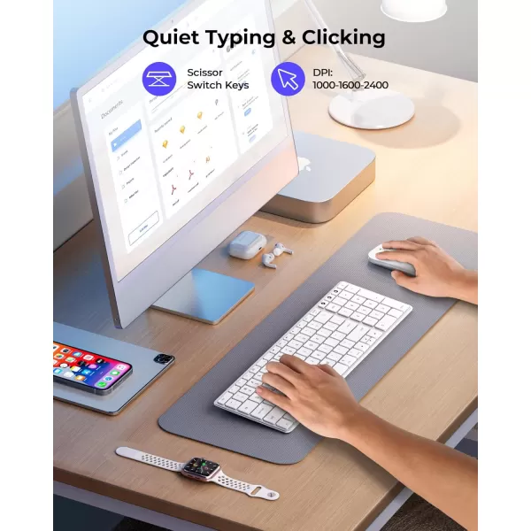 Wireless Bluetooth Keyboard and Mouse for Mac MultiDevice Rechargeable Slim Keyboard and Mouse Stainless Steel Full Size Compatible with MacBook ProAir iPad iMac  Space GrayWhite Silver