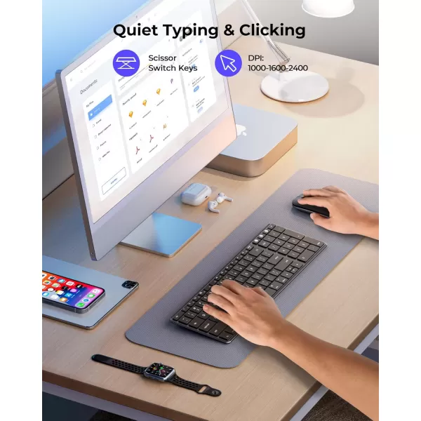 Wireless Bluetooth Keyboard and Mouse for Mac MultiDevice Rechargeable Slim Keyboard and Mouse Stainless Steel Full Size Compatible with MacBook ProAir iPad iMac  Space GraySpace Gray