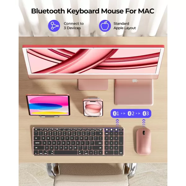 Wireless Bluetooth Keyboard and Mouse for Mac MultiDevice Rechargeable Slim Keyboard and Mouse Stainless Steel Full Size Compatible with MacBook ProAir iPad iMac  Space GrayBlack Rose Gold