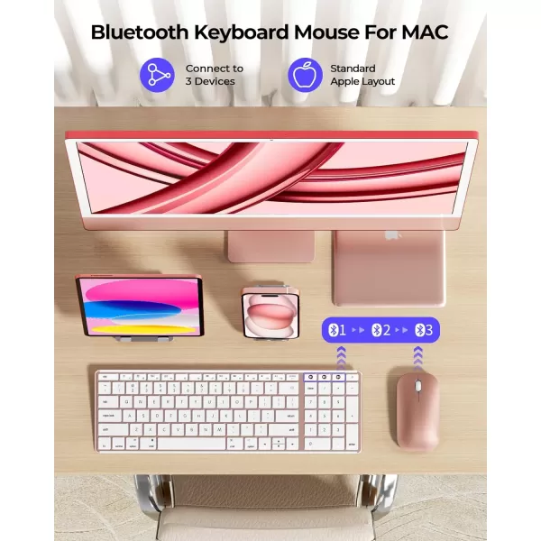 Wireless Bluetooth Keyboard and Mouse for Mac MultiDevice Rechargeable Slim Keyboard and Mouse Stainless Steel Full Size Compatible with MacBook ProAir iPad iMac  Space GrayWhite Rose Gold