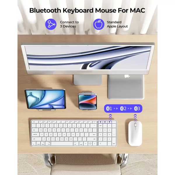 Wireless Bluetooth Keyboard and Mouse for Mac MultiDevice Rechargeable Slim Keyboard and Mouse Stainless Steel Full Size Compatible with MacBook ProAir iPad iMac  Space GrayWhite Silver