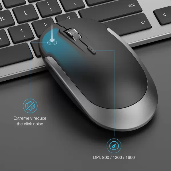 Wireless Keyboard and Mouse Combo  Full Size Slim Thin Wireless Keyboard Mouse with Numeric Keypad 24G Stable Connection Adjustable DPI White ampamp SilverBlack  Grey
