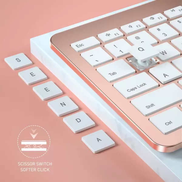 Wireless Keyboard and Mouse Combo  Full Size Slim Thin Wireless Keyboard Mouse with Numeric Keypad 24G Stable Connection Adjustable DPI White ampamp SilverRose Gold