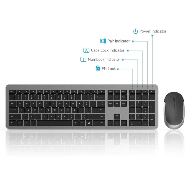 Wireless Keyboard and Mouse Combo  Full Size Slim Thin Wireless Keyboard Mouse with Numeric Keypad 24G Stable Connection Adjustable DPI White ampamp SilverBlack  Grey