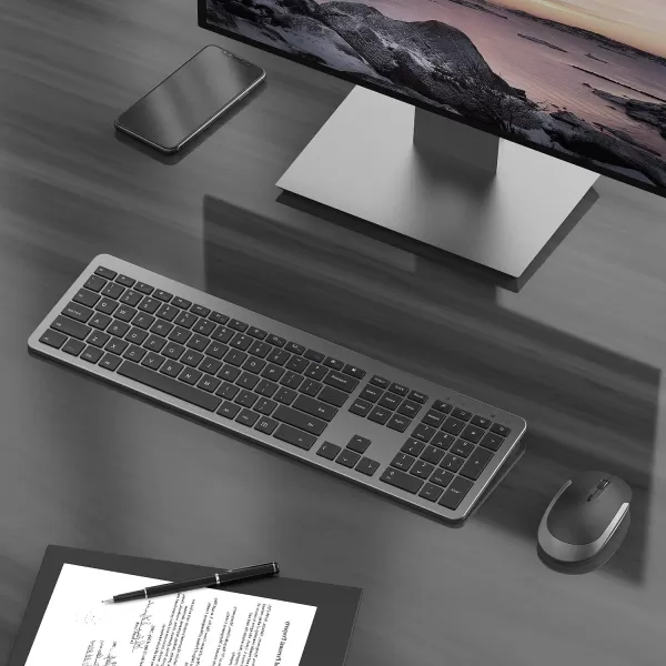 Wireless Keyboard and Mouse Combo  Full Size Slim Thin Wireless Keyboard Mouse with Numeric Keypad 24G Stable Connection Adjustable DPI White ampamp SilverBlack  Grey