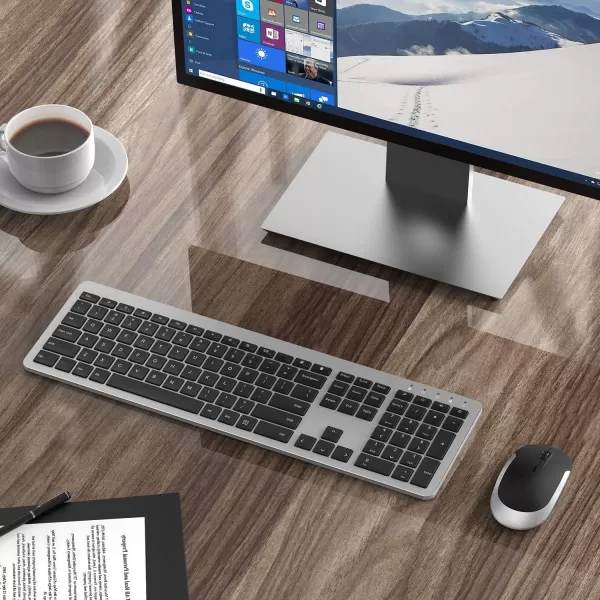 Wireless Keyboard and Mouse Combo  Full Size Slim Thin Wireless Keyboard Mouse with Numeric Keypad 24G Stable Connection Adjustable DPI White ampamp SilverBlack  Silver
