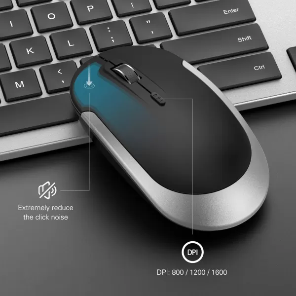 Wireless Keyboard and Mouse Combo  Full Size Slim Thin Wireless Keyboard Mouse with Numeric Keypad 24G Stable Connection Adjustable DPI White ampamp SilverBlack  Silver