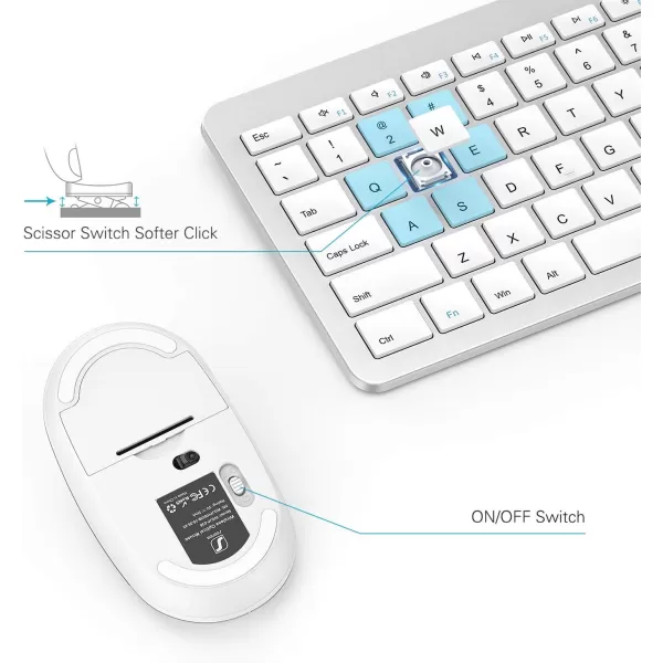 Wireless Keyboard and Mouse Combo  Full Size Slim Thin Wireless Keyboard Mouse with Numeric Keypad 24G Stable Connection Adjustable DPI White ampamp SilverSilver and White