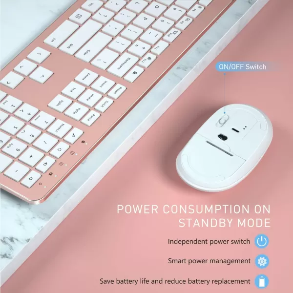 Wireless Keyboard and Mouse Combo  Full Size Slim Thin Wireless Keyboard Mouse with Numeric Keypad 24G Stable Connection Adjustable DPI White ampamp SilverRose Gold
