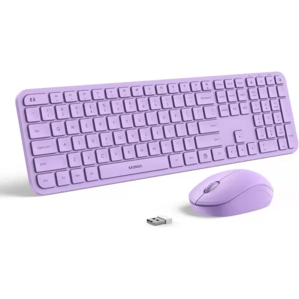 Purple Keyboard and Mouse Combo WirelessSeenda Full Size 24GHz Silent USB Wireless Keyboard Mouse Cordless Wireless Keyboard and Mouse for Windows Laptop PC Purple