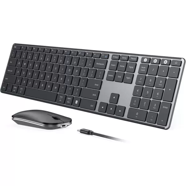 Wireless Bluetooth Keyboard and Mouse Combo USB  Dual BT seenda MultiDevice Rechargeable Slim Keyboard and Mouse Compatible for Win 7810 MacBook ProAir iPad Tablet  Black GrayBlack Gray