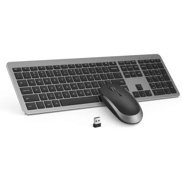 Wireless Keyboard and Mouse Combo  Full Size Slim Thin Wireless Keyboard Mouse with Numeric Keypad 24G Stable Connection Adjustable DPI White ampamp SilverBlack  Grey