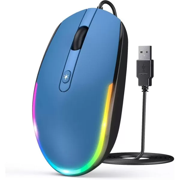 seenda Wired Mouse  USB Computer Mouse Wired with RGB Backlit Optical LED Mouse with Attached USB Cord for Laptops Notebooks Chromebook  BlackBlue  Black