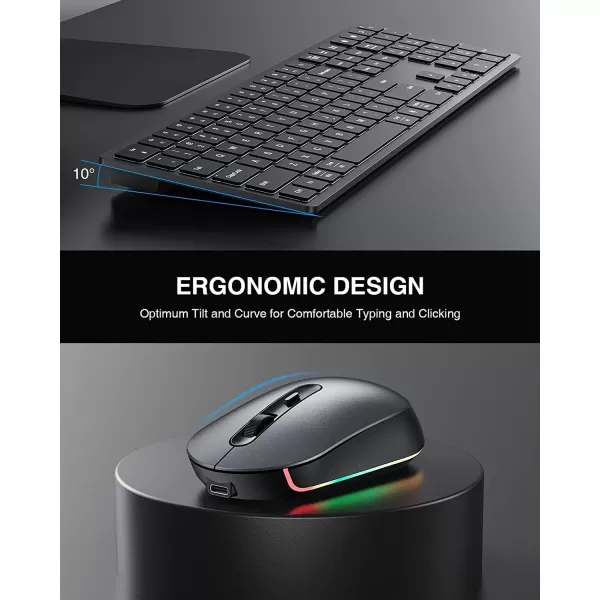 seenda Backlit Wireless Keyboard Mouse Full Size Rechargeable Keyboard ampamp Mouse Set 7Color Quiet Lighted Keys LED Wireless Mouse for PC Mac Chormebook Windows Computer Laptop 7Color Backlight
