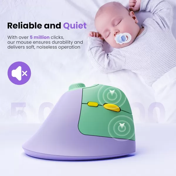 seenda Ergonomic Mouse Rechargeable Vertical Wireless Mouse with Volume knob Quiet clicks 3 Device Connection Bluetooth or USB Optical Mice for Windows PCMac PurplePurple