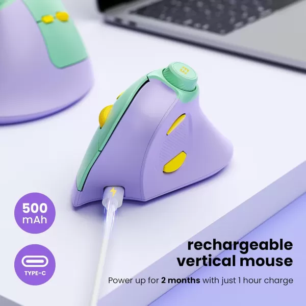 seenda Ergonomic Mouse Rechargeable Vertical Wireless Mouse with Volume knob Quiet clicks 3 Device Connection Bluetooth or USB Optical Mice for Windows PCMac PurplePurple
