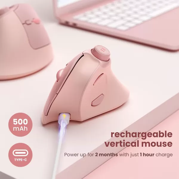 seenda Ergonomic Mouse Rechargeable Vertical Wireless Mouse with Volume knob Quiet clicks 3 Device Connection Bluetooth or USB Optical Mice for Windows PCMac PurpleRose