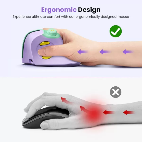 seenda Ergonomic Mouse Rechargeable Vertical Wireless Mouse with Volume knob Quiet clicks 3 Device Connection Bluetooth or USB Optical Mice for Windows PCMac PurplePurple