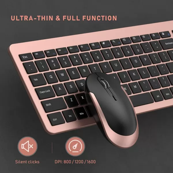 seenda Rechargeable Wireless Keyboard Mouse Combo Full Size Cordless Keyboard ampamp Mouse Sets with Buildin Lithium Battery Ultra Thin Quiet Keyboard Mice Rose Gold ampamp BlackRose Gold  Black