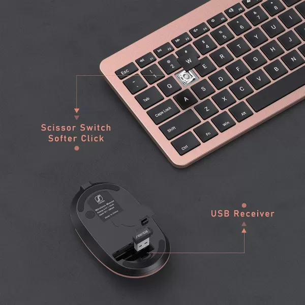seenda Rechargeable Wireless Keyboard Mouse Combo Full Size Cordless Keyboard ampamp Mouse Sets with Buildin Lithium Battery Ultra Thin Quiet Keyboard Mice Rose Gold ampamp BlackRose Gold  Black