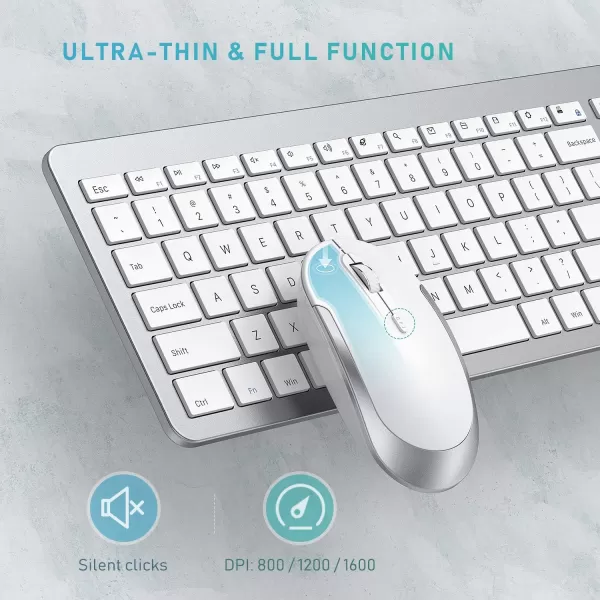 seenda Rechargeable Wireless Keyboard Mouse Combo Full Size Cordless Keyboard ampamp Mouse Sets with Buildin Lithium Battery Ultra Thin Quiet Keyboard Mice Rose Gold ampamp BlackWhite and Silver