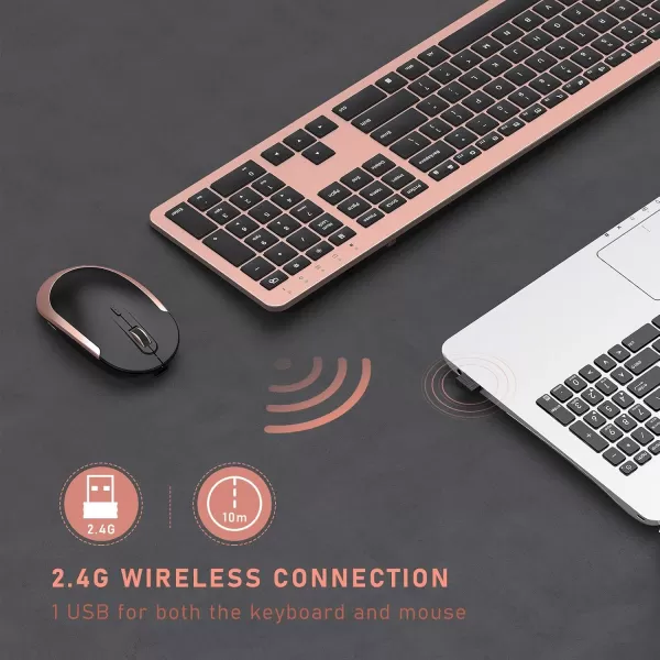 seenda Rechargeable Wireless Keyboard Mouse Combo Full Size Cordless Keyboard ampamp Mouse Sets with Buildin Lithium Battery Ultra Thin Quiet Keyboard Mice Rose Gold ampamp BlackRose Gold  Black