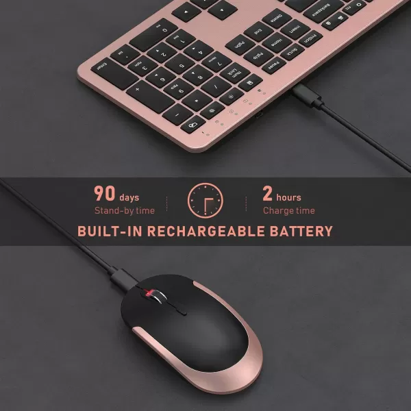 seenda Rechargeable Wireless Keyboard Mouse Combo Full Size Cordless Keyboard ampamp Mouse Sets with Buildin Lithium Battery Ultra Thin Quiet Keyboard Mice Rose Gold ampamp BlackRose Gold  Black