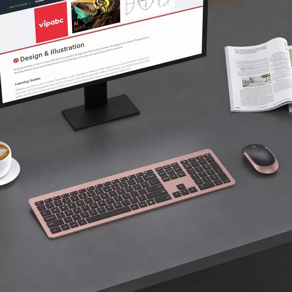 seenda Rechargeable Wireless Keyboard Mouse Combo Full Size Cordless Keyboard ampamp Mouse Sets with Buildin Lithium Battery Ultra Thin Quiet Keyboard Mice Rose Gold ampamp BlackRose Gold  Black
