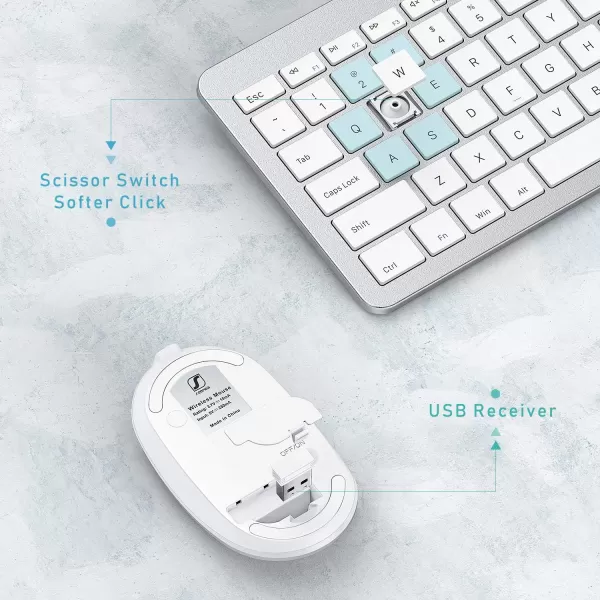 seenda Rechargeable Wireless Keyboard Mouse Combo Full Size Cordless Keyboard ampamp Mouse Sets with Buildin Lithium Battery Ultra Thin Quiet Keyboard Mice Rose Gold ampamp BlackWhite and Silver