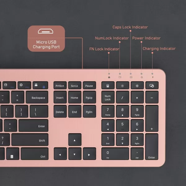 seenda Rechargeable Wireless Keyboard Mouse Combo Full Size Cordless Keyboard ampamp Mouse Sets with Buildin Lithium Battery Ultra Thin Quiet Keyboard Mice Rose Gold ampamp BlackRose Gold  Black