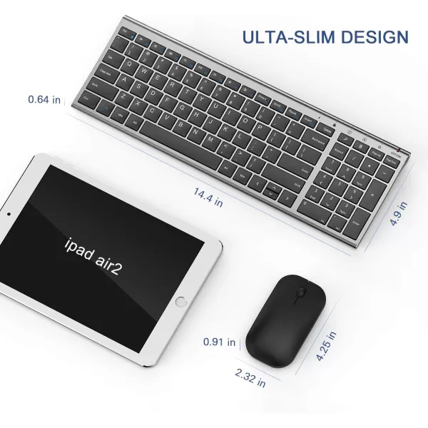 seenda Rechargeable Wireless Keyboard Mouse Ultra Thin Low Profile Wireless Keyboard and Mouse Combo with Number Pad for Windows XP78101111 Pro Black and GreyBlack and Grey