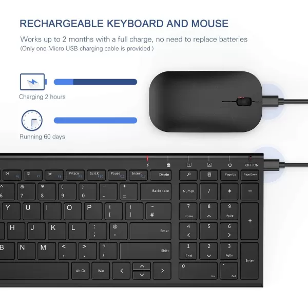 seenda Rechargeable Wireless Keyboard Mouse Ultra Thin Low Profile Wireless Keyboard and Mouse Combo with Number Pad for Windows XP78101111 Pro Black and GreyRechargeable Wireless Keyboard Mouse Black