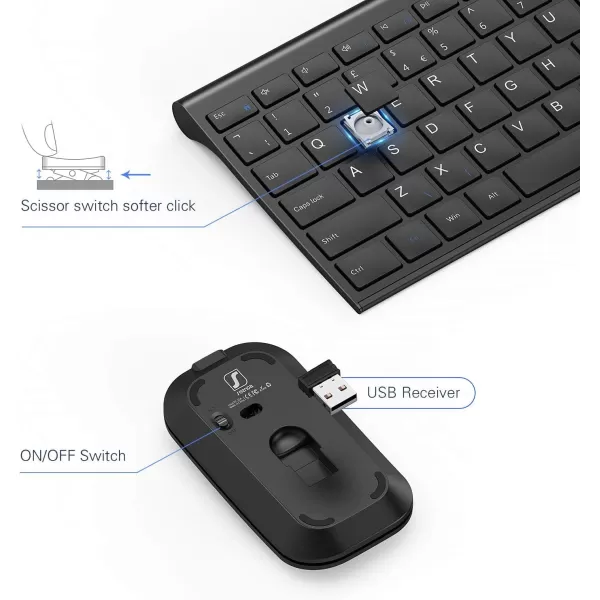 seenda Rechargeable Wireless Keyboard Mouse Ultra Thin Low Profile Wireless Keyboard and Mouse Combo with Number Pad for Windows XP78101111 Pro Black and GreyRechargeable Wireless Keyboard Mouse Black