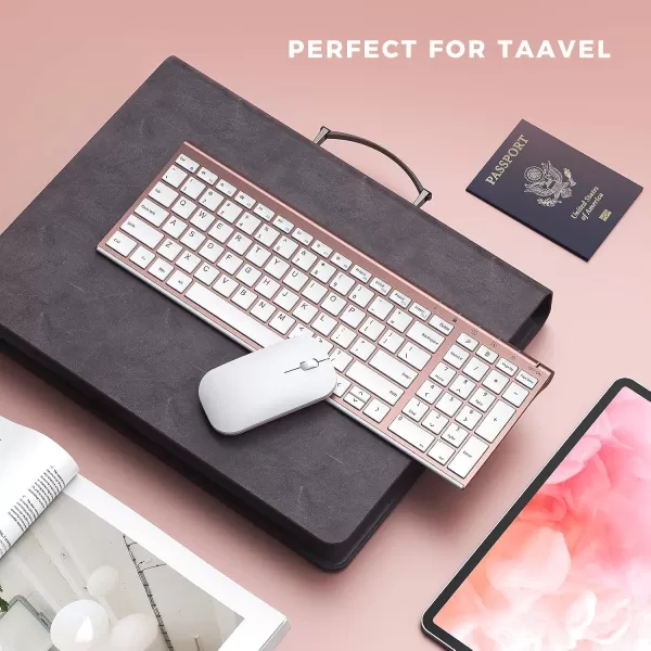 seenda Rechargeable Wireless Keyboard Mouse Ultra Thin Low Profile Wireless Keyboard and Mouse Combo with Number Pad for Windows XP78101111 Pro Black and GreyWireless Keyboard Mouse Rose Gold