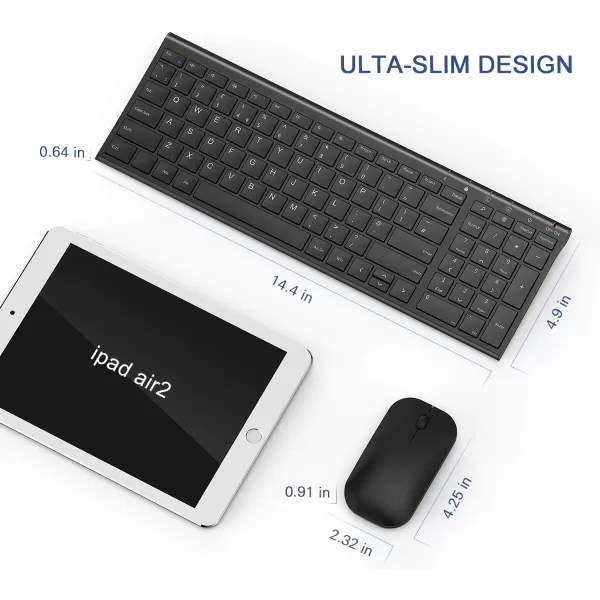 seenda Rechargeable Wireless Keyboard Mouse Ultra Thin Low Profile Wireless Keyboard and Mouse Combo with Number Pad for Windows XP78101111 Pro Black and GreyRechargeable Wireless Keyboard Mouse Black