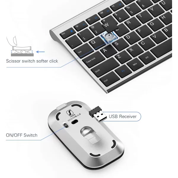 seenda Rechargeable Wireless Keyboard Mouse Ultra Thin Low Profile Wireless Keyboard and Mouse Combo with Number Pad for Windows XP78101111 Pro Black and GreyBlack and Grey
