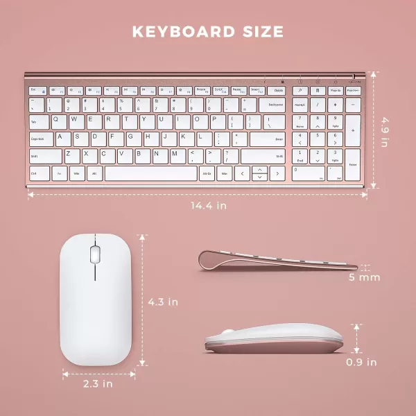 seenda Rechargeable Wireless Keyboard Mouse Ultra Thin Low Profile Wireless Keyboard and Mouse Combo with Number Pad for Windows XP78101111 Pro Black and GreyWireless Keyboard Mouse Rose Gold