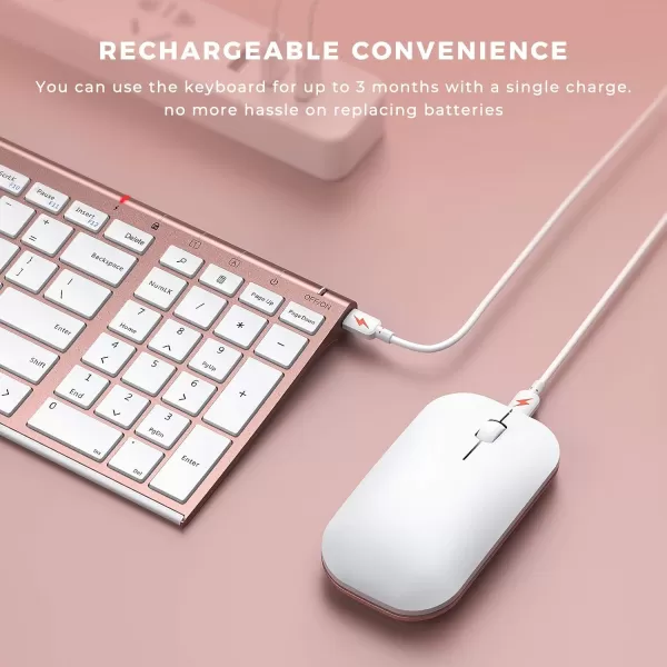 seenda Rechargeable Wireless Keyboard Mouse Ultra Thin Low Profile Wireless Keyboard and Mouse Combo with Number Pad for Windows XP78101111 Pro Black and GreyWireless Keyboard Mouse Rose Gold
