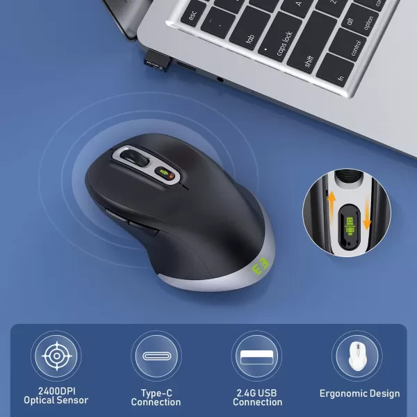 seenda Type C Wireless Mouse 24G USB C and USB A Dual Mode Computer Mice Ergonomic DesignampampSilent Clicking 100016002400 Adjustable DPI for Window PC Laptop MacBook ProAir Tablet